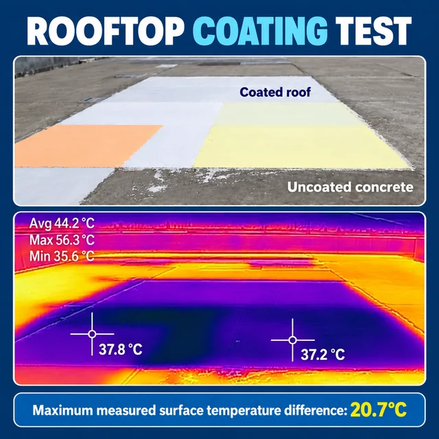 Coated roof test areas and an infrared surface-temperature comparison