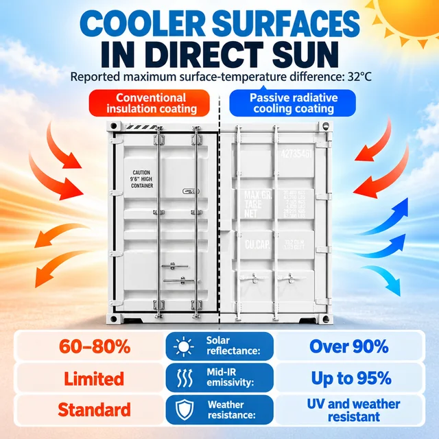 Radiative cooling coating comparison on shipping containers