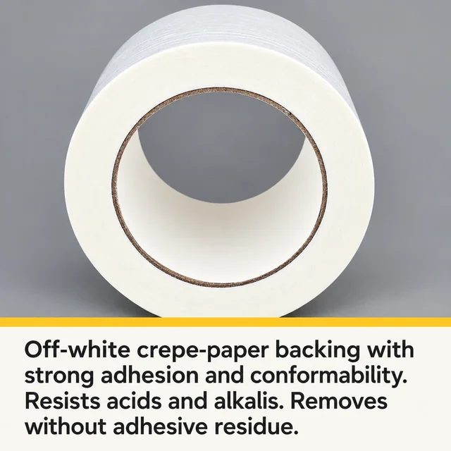 Close-up of the textured crepe-paper backing of wide masking tape