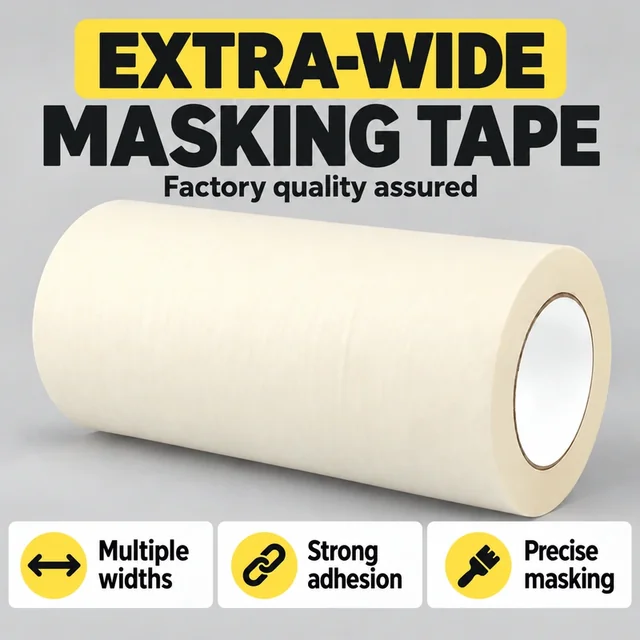 Extra-wide masking tape width options and adhesive backing
