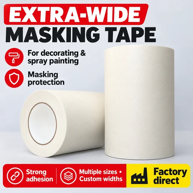 Wide masking tape rolls illustrated for decorating and spray painting