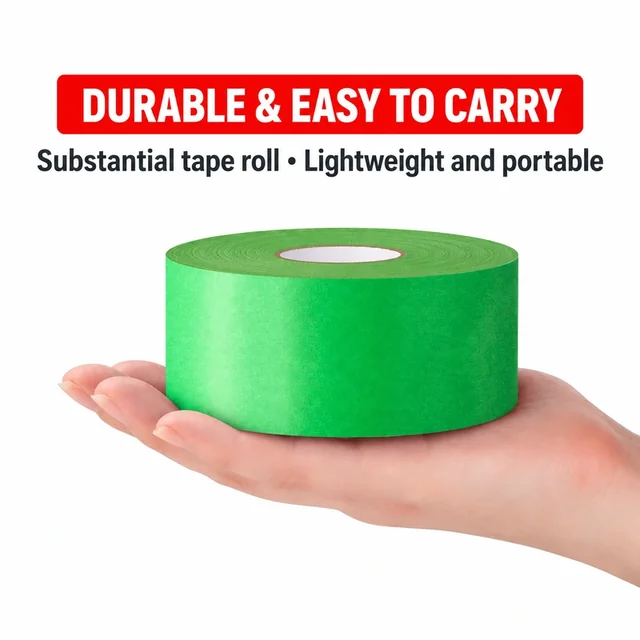 Green masking tape rolls shown for handling and portability