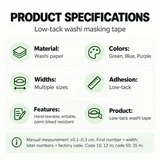 Low-tack washi masking tape materials, colours and width information